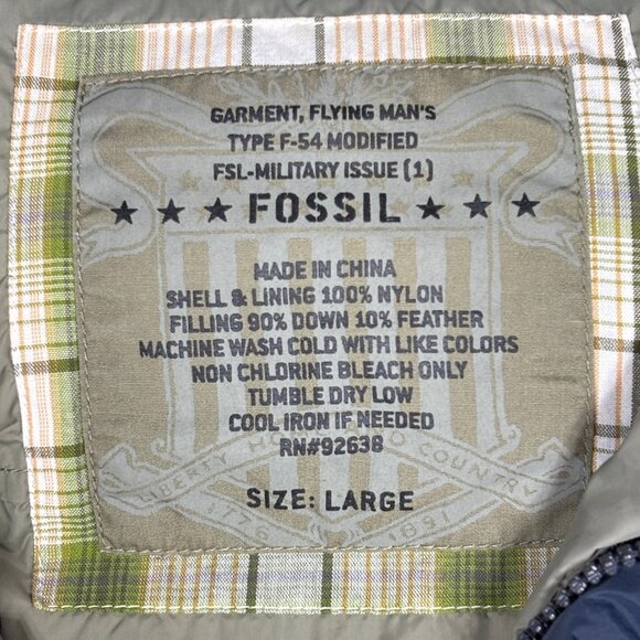 Fossil Flying Man's Military Issue Down-Filled Blue Puffer Vest Jacket Mens L - Picture 5 of 8